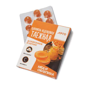 Карамель леденцовая «Таежная» для бронхов и легких, мед и облепиха